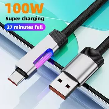 RGB Light USB Type C кабель 100 Вт PD быстрая зарядка провод для iPhone 15 16 Pro Huawei Xiaomi Realme Samsung USB C зарядное устройство кабель для передачи данных 1m