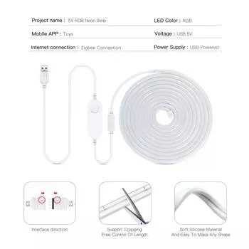 RGB неоновая подсветка 5 В USB светодиодная лента ZigBee 3.0 контроллер нужен шлюз концентратор мост для Tuya Smart life Alexa голосовое управление 1m