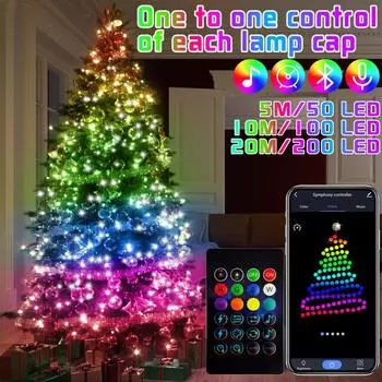 RGB Smart Bluetooth Control USB LED String Lights Уличное приложение с дистанционным управлением Светодиодная гирлянда Сказочная лампа Украшение для рождественской елки