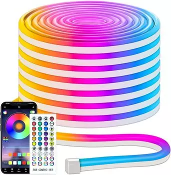 RGB светодиодная неоновая лента с управлением через приложение USB 5 В музыкальная неоновая гибкая подсветка IP67 водонепроницаемая для украшения комнаты, спальни, вечеринки, DIY освещения EU Set&5m