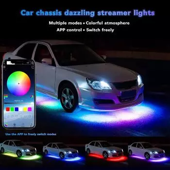 RGB светодиодные лампы под полом автомобиля, комплект подсветки под автомобилем, 12 В, приветственный свет, подсветка, окружающее пространство, управление через приложение. 4шт полоски