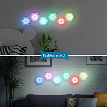 RGB светодиодный шестиугольный настенный светильник квантовый свет сенсорный ночник DIY светодиодный сотовый светильник бар вечеринка украшение атмосфера свет