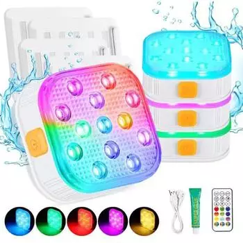 RGB светодиодный светильник для бассейна IP68 водонепроницаемый светильник для ванны регулируемый фонтанный светильник с пультом дистанционного управления 16 цветов света 6 динамических 2H/4H/6H таймер