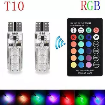 RGB T10 W5W Led 194 168 W5W 5050 SMD автомобильный купольный светильник для чтения автомобильная клиновидная лампа RGB светодиодная лампа с пультом дистанционного управления автомобильный декор