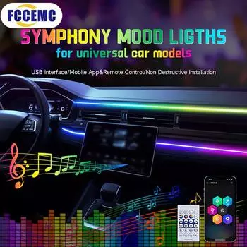 RGB USB салон автомобиля окружающее освещение радужная акриловая полоса светодиодная симфония приложение управление музыкой декоративная приборная панель атмосферная лампа