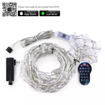 RGBIC 400LEDS Bluetooth Smart LED Curtain String Light Outdoor Fairy Christmas Light Xmas Garland Decor DIY Programmable Festoon US PLUG
