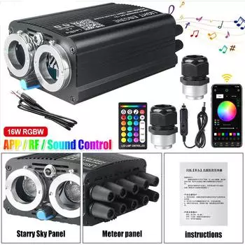RGBW автомобильные звездные огни на крыше APP светодиодные волоконно-оптические звездные потолочные светильники комплекты DC12V 1000 шт. * 0,75 мм * 2 м звездное небо оптоволоконное освещение