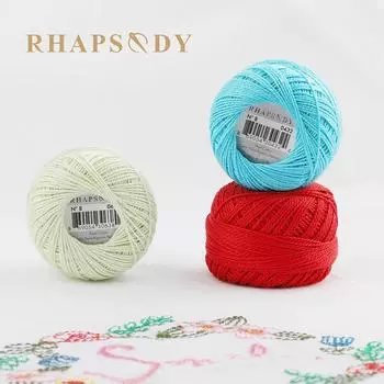 Rhapsody Размер №8 Хлопковая нить для вязания крючком, игла для вышивки крестом, египетский хлопок, мерсеризованный, набор из 12 клубков size 8