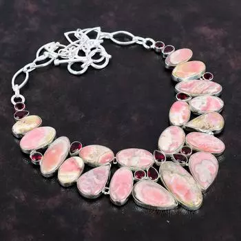 Rhdochrosite Gemstone Handmade 925 Sterling Silver Jewelry Necklace 18 AMN-651D