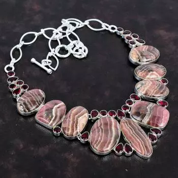 Rhdochrosite Gemstone Handmade 925 Sterling Silver Jewelry Necklace 18 AMN-652C