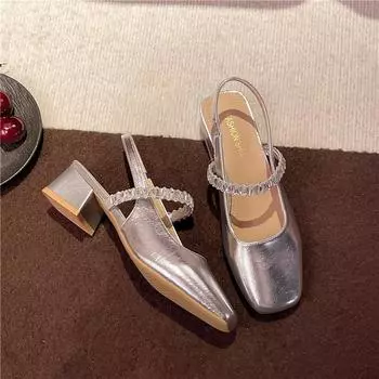 Rhinestone bag head sandals women s new summer models with skirts are beautiful and not tired Mary Jane high heels 35