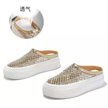 Rhinestone baotou slippers women s 2025 summer new models are empty and breathable, and sandals are worn outside, which is high-end and fashionable. 35
