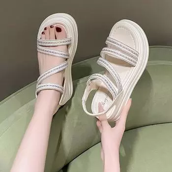 Rhinestone beach sandals female 2025 new fairy wind explosion sandals with skirt Roman large size sandals 35