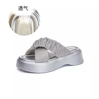 Rhinestone beach slippers women s 2025 summer new outer wear open-toed sandals women s casual fashion half-drag platform women s shoes 35
