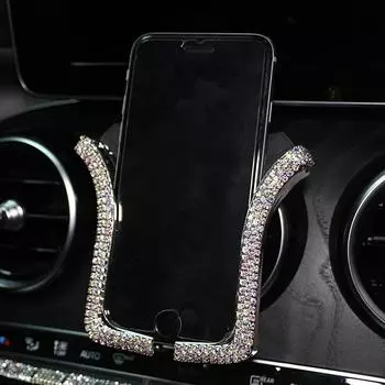 Rhinestone Bling Crystal Car Phone Holder Universal Auto Air Vent Mount Car Accessories for Women
