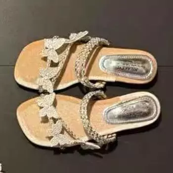 Rhinestone bow flat sandals women s summer new versatile outer wear fashion with skirt slippers 35