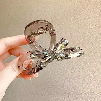 Rhinestone Bow Hair Claw Clip, Stylish and Elegant for Updos, Large Size Shark Clip for the Back of the Head