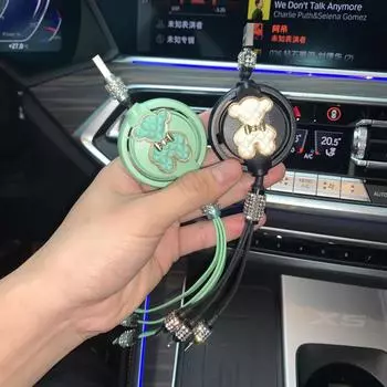 Rhinestone Car Charger 1 in 3 Data Line Charming Cute Bear Auto Fast Charging Car Bling Accessories for Android IPhone чёрный
