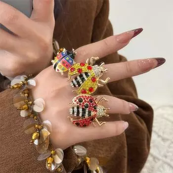 Rhinestone Chunky Enamel Ring Geometric Painting Ring Vintage Cocktail Ring Couple Style 5