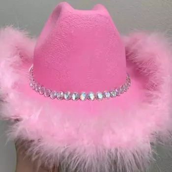 Rhinestone Cowboy Hat Feather Cowboy Hat Bachelorette Party Hat Feather Cowgirl Hat Bridal Fedoras Bridal Party Hat чёрный