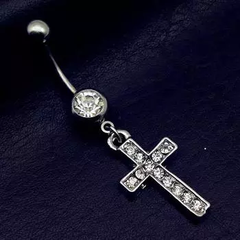 Rhinestone Cross Navel Ring Punk Body Jewelry Personality Crucifix Belly Button Ring Gift белый