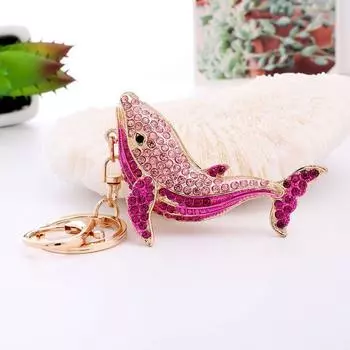 Rhinestone Dolphin Key Ring Trendy Cartoon Whale Pendant Marine Life Key Chain Jewelry Ornaments style 2