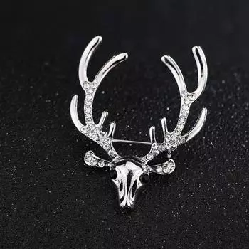 Rhinestone Elk Head Brooch Zinc Zinc Alloy Deer Metal Brooch Kawaii Christmas Badge Girls золотой