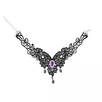 Rhinestone Halloween Necklace Tassel Halloween Clavicle Choker Vintage Lace Flower Necklace Party фиолетовый