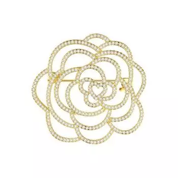 Rhinestone Micro-Set Hollow Camellia Brooch Women S Popular Rose Clothing Accessories Brooch Pin золотой