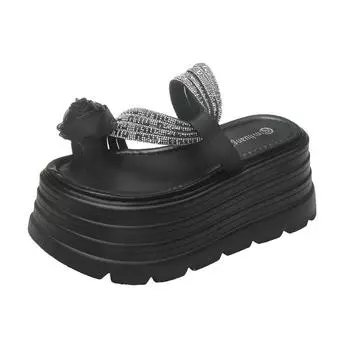 Rhinestone sandals women s 2025 new summer outer wear one-word with waterproof table thick-soled thick-heeled high heels 34