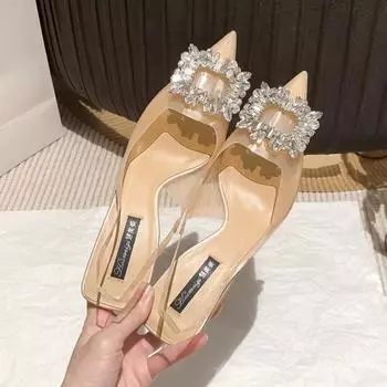 Rhinestone sexy bag head sandals women s 2025 new spring and summer versatile thin heels are not tired of feet with skirts high heels women 35