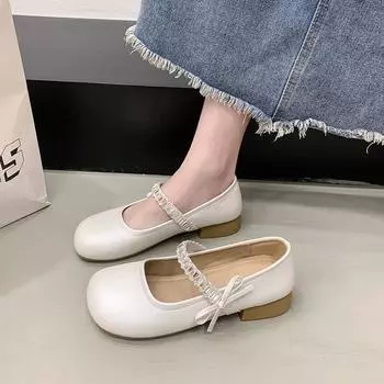 Rhinestone silver Mary Jane shoes women s autumn and summer new models with skirts, evening small leather shoes, flat shoes 35