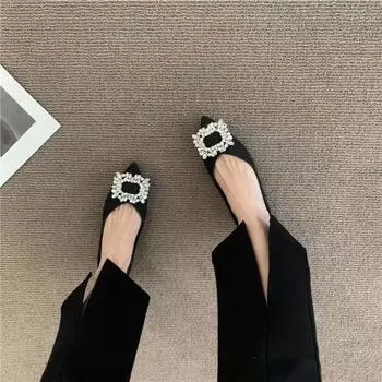 Rhinestone single shoes female shallow mouth fairy flat shoes 2024 new pointed soft sole bridesmaid shoes temperament comfortable ladyshoes 36