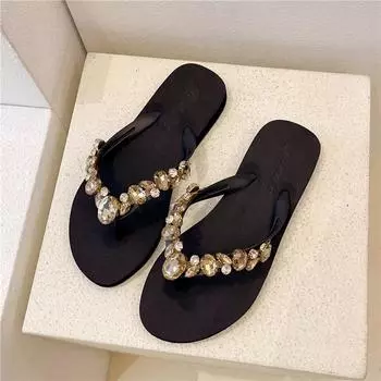Rhinestone slippers for women in summer, beach shoes clips, cool slippers, and flip-flops for women 35