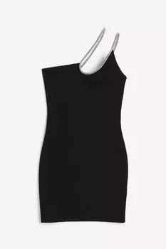 Rhinestone-strap one-shoulder dress