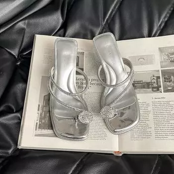 Rhinestone temperament is thin and versatile, high heels for women s summer wear, spring and summer with skirts, toe slippers 35