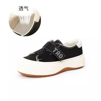 Rhinestone women s shoes 2025 spring new thick-soled Velcro little white shoes women s casual single shoes women s versatile flat shoes women 35