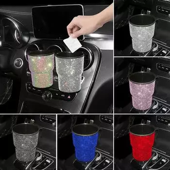 Rhinestones Car Trash Bin Vehicle Garbage Dust Case Storage Box Trash Can Car Decor Bling Car Accessories Interior for Women чёрный