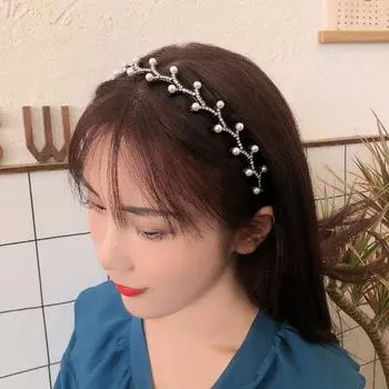 Rhinestones Geometric Shape Female Hairbands Pearl Headband Flower Hair Hoop Korean Style Headwear C