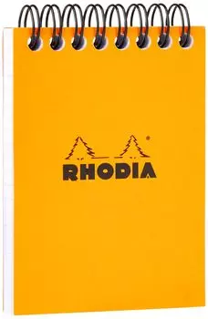 RHODIA 11500C - Спиральный блокнот (Полный Связанный) Оранжевый - A7 - Маленькие квадраты - 80 отрывных листов, Бумага Clairefontaine 80G - Классический мягкий мелованный картон C
