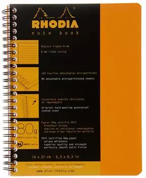 Rhodia Double Ring Notebook A5 160 pages Horizontal lined cover Perforated PEFE certified Orange RHODIA Classic cf193108 Water-repellent