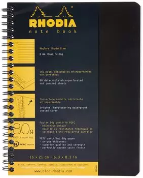 RHODIA Double Ring Notebook A5 Classic 160 Pages Horizontal Ruled Perforated Black cf193469