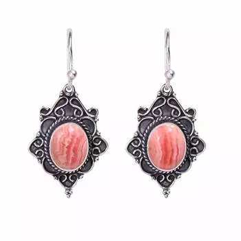 Rhodochrosite - Argentina 925 Sterling Silver Earring V821, Pink Earring, Oval Earring, Valentin s Day Gift, Gift For Her, Birthday Gift, Handmade Jew