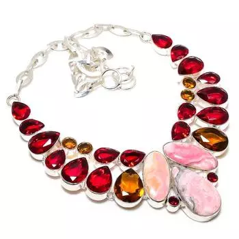 Родохрозит, гранат драгоценный камень 925 стерлингового серебра ювелирное ожерелье 18 R5b68 розовый