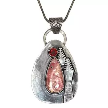 Rhodochrosite Garnet Gemstone Mother s Day Silver Jewelry Pendant 2.75