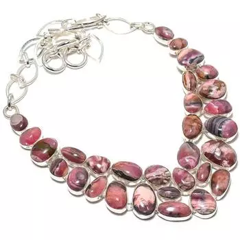 Родохрозит драгоценный камень ручной работы 925 серебряное ювелирное ожерелье 18 дюймов JCN409-20