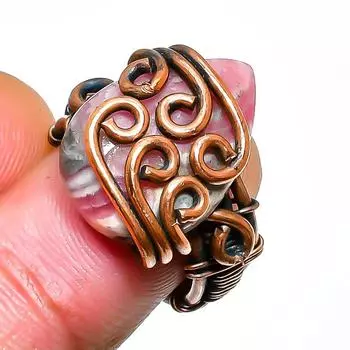 Родохрозит драгоценный камень ручной работы медная проволока обертка ювелирное кольцо размер 5