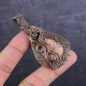 Rhodochrosite Gemstone Handmade Copper Wire Wrap Jewelry Pendant 2.68 s6m92