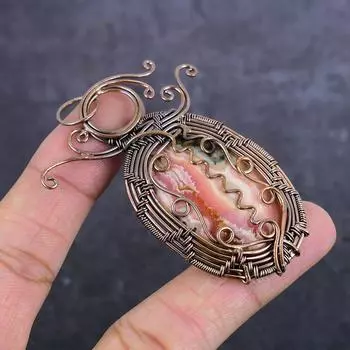 Rhodochrosite Gemstone Handmade Copper Wire Wrap Jewelry Pendant 2.96 R4i41
