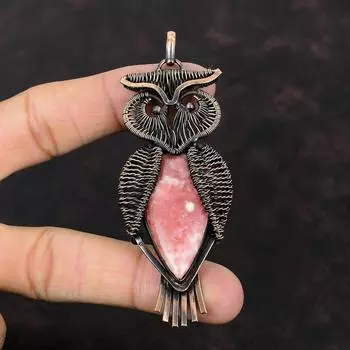Rhodochrosite Pendant Copper Wire Wrapped Gemstone Pendant Antique Pendant Copper Jewelry Awesome Owl Pendant Gift For Mom Handmade Jewelry